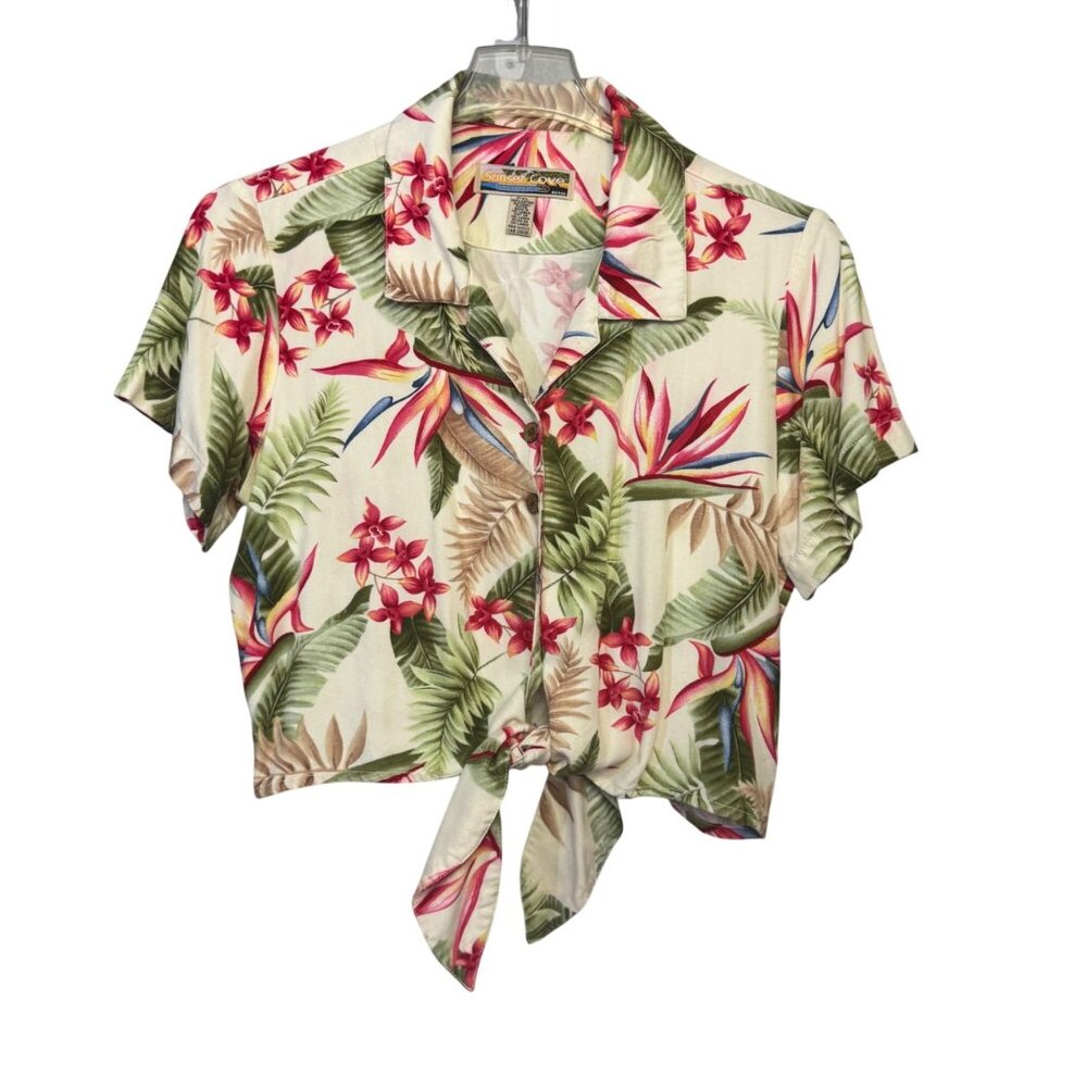 Sunset Cove  Size XL Petite Tie Front Hawaiian Button Down Floral Print Top